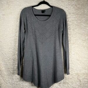 Mono B Womens Tunic Top Gray Heathered‎ Long Sleeve Crew Neck Pullover S-M